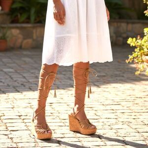 Sun & Stone Tan Cork Wedge Gladiator Lace Up Sandal Strappy Boho Size 9.5 NWOT